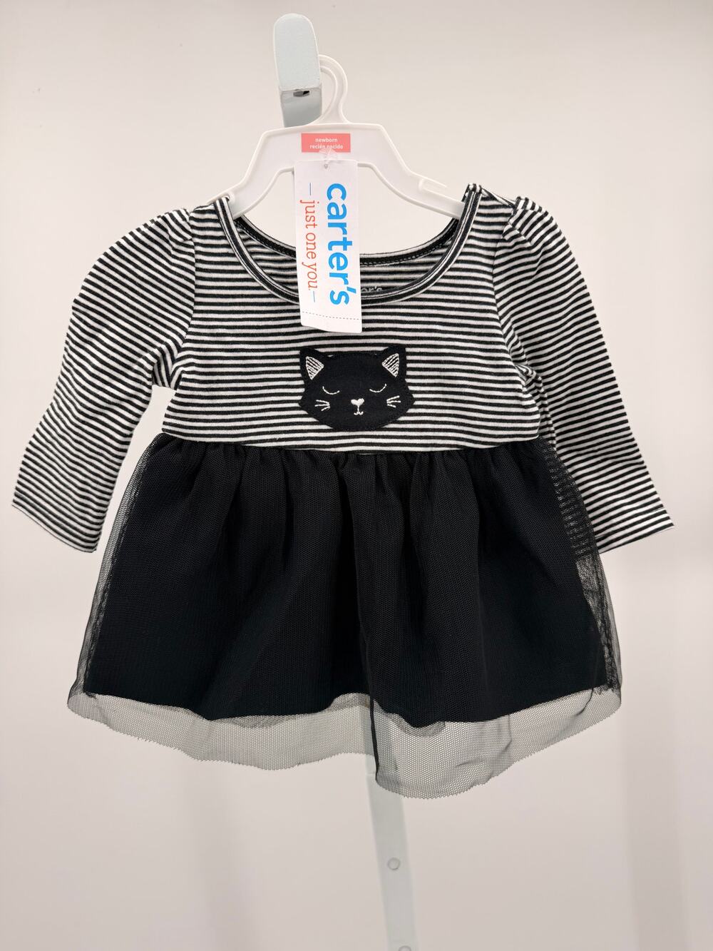 Carter’s Newborn Black White Striped Cat Tulle Dress Diaper Cover NWT
